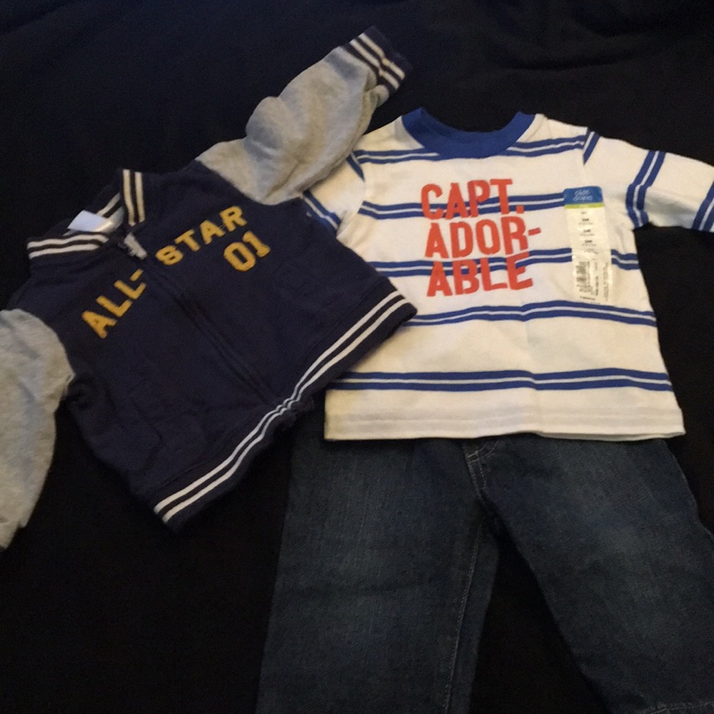 Altogether varsity jacket shirt and denim jeans
